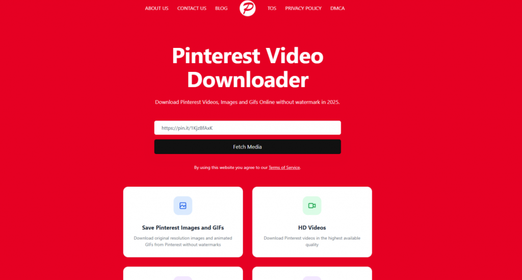 Интерфейс сервиса PintDownloader