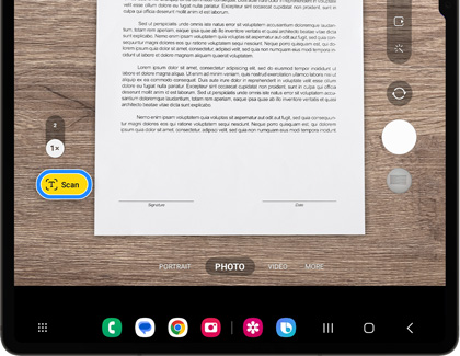 Камера Samsung распознала документ и показывает кнопку Scan