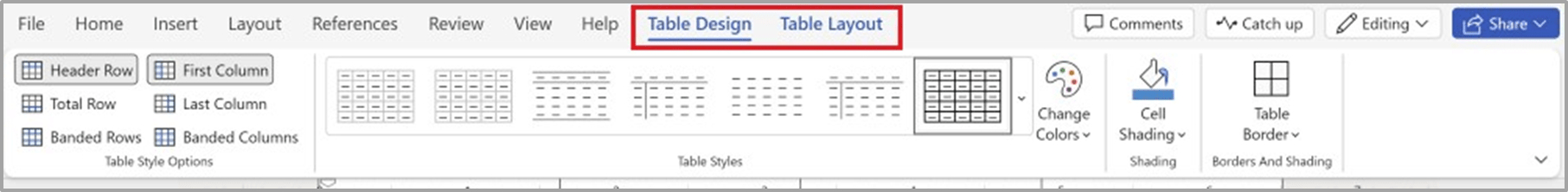 Microsoft Word: вкладки Table Design и Table Layout в классической ленте