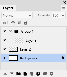 Палитра Layers в Artweaver с группой слоёв, отдельными слоями и Background