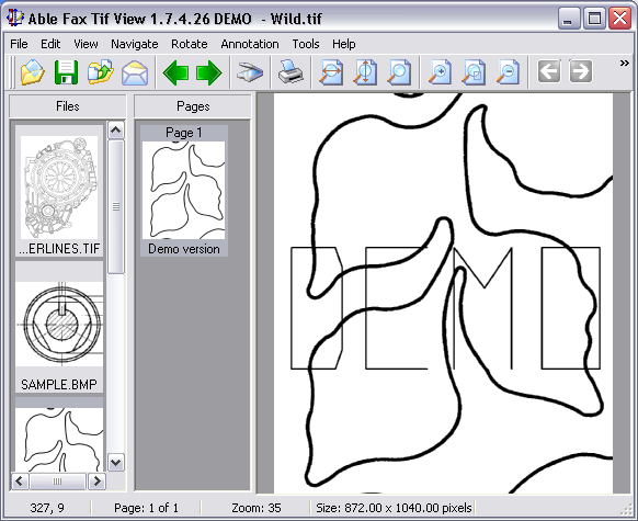 Интерфейс Able Fax Tif View с панелями Files и Pages