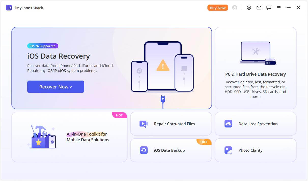 Главное окно iMyFone D-Back Data Recovery