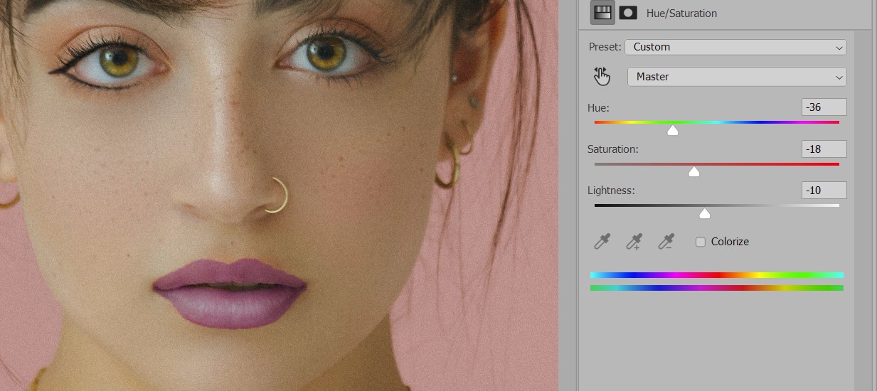 Растушевка маски губ в Photoshop