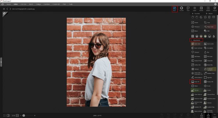Интерфейс PhotoScape X при редактировании фотографии