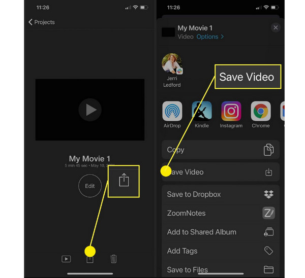 iMovie на iPhone: Share и Save Video для готового ролика