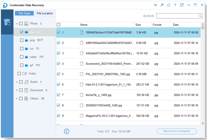Результаты сканирования в Coolmuster Data Recovery