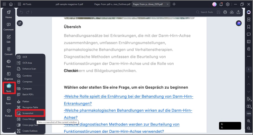 Команда Screenshot в интерфейсе PDFelement