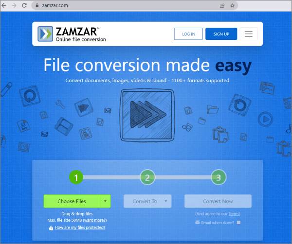 Интерфейс Zamzar