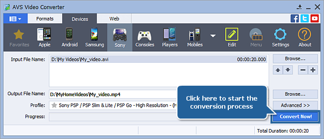 Настройка параметров видео для PSP в AVS Video Converter