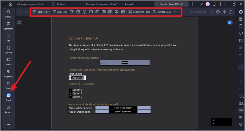 PDFelement с инструментами формы и интерактивными полями