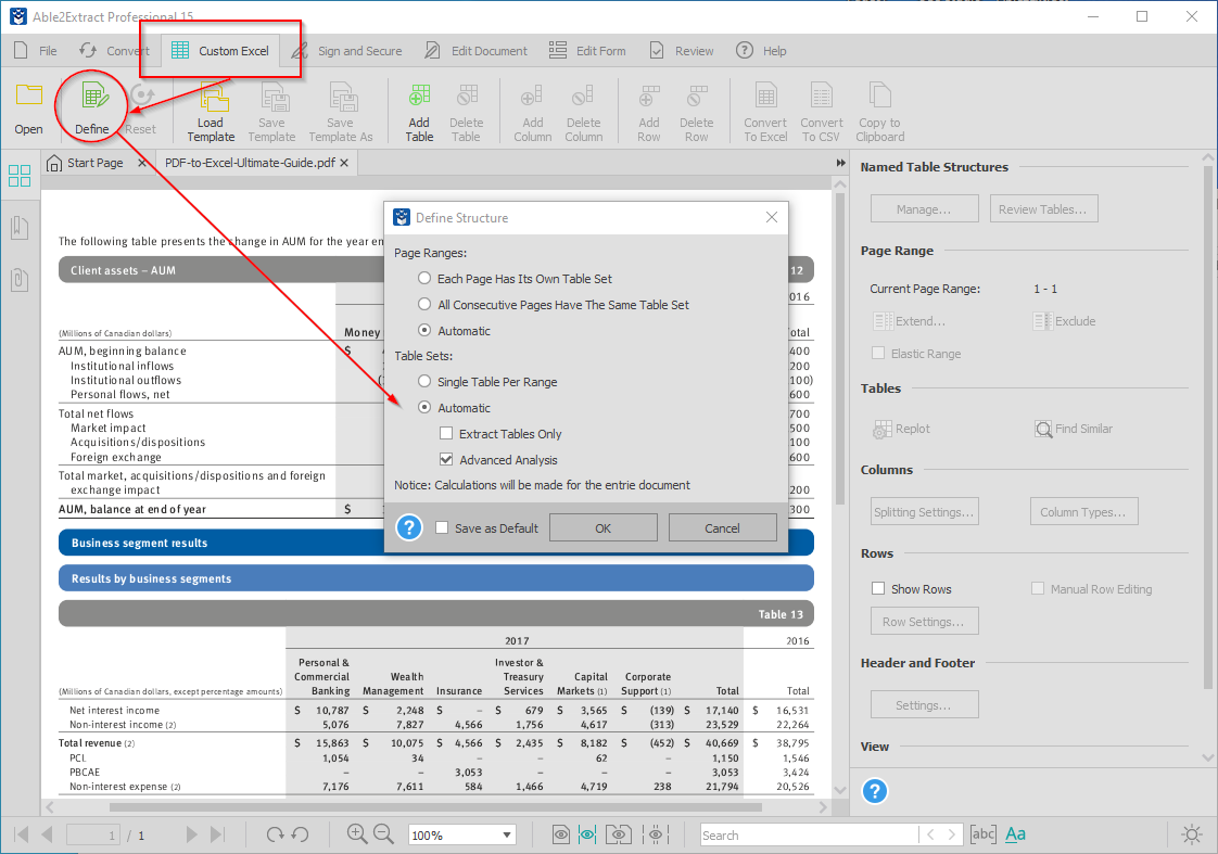 Настройка Extract Tables Only в Able2Extract Professional