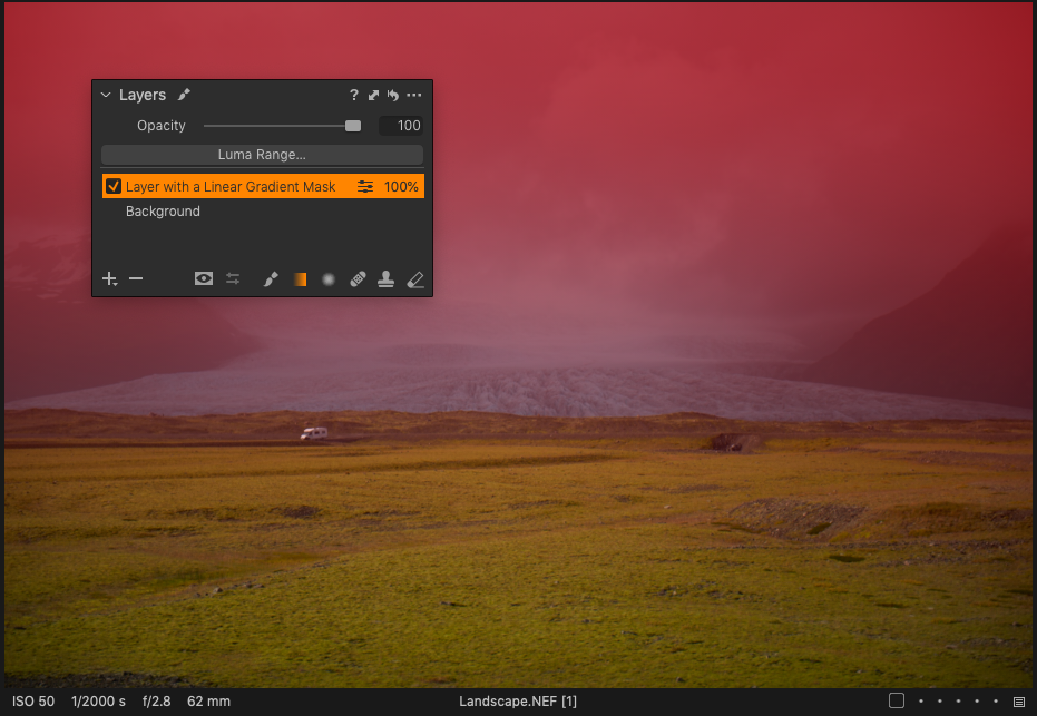 Linear Gradient Mask в Capture One Pro на пейзажной фотографии