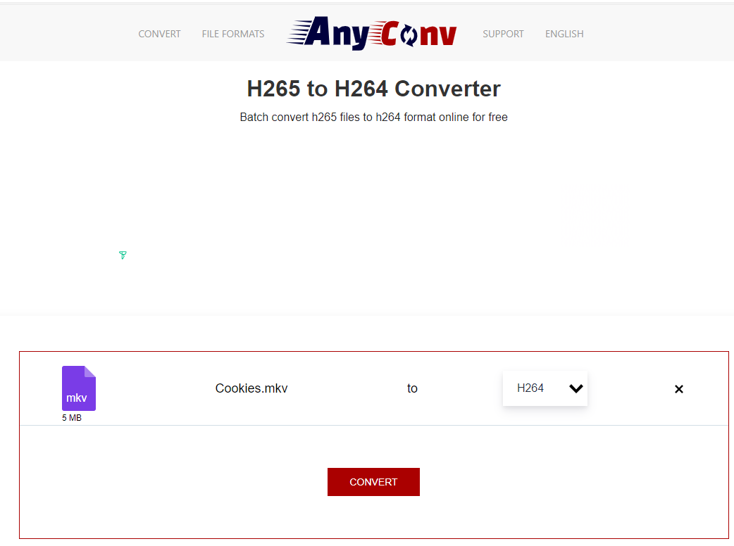 Интерфейс AnyConv для преобразования H.265 в H.264