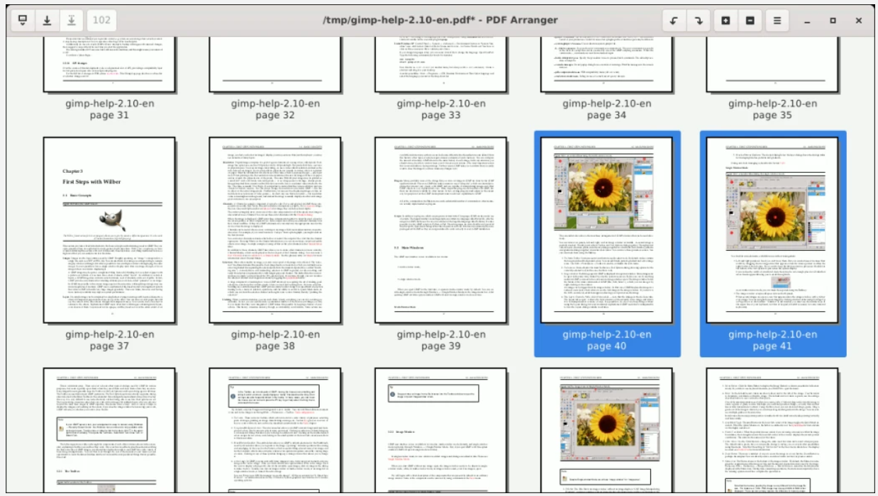 PDF Arranger с миниатюрами страниц PDF