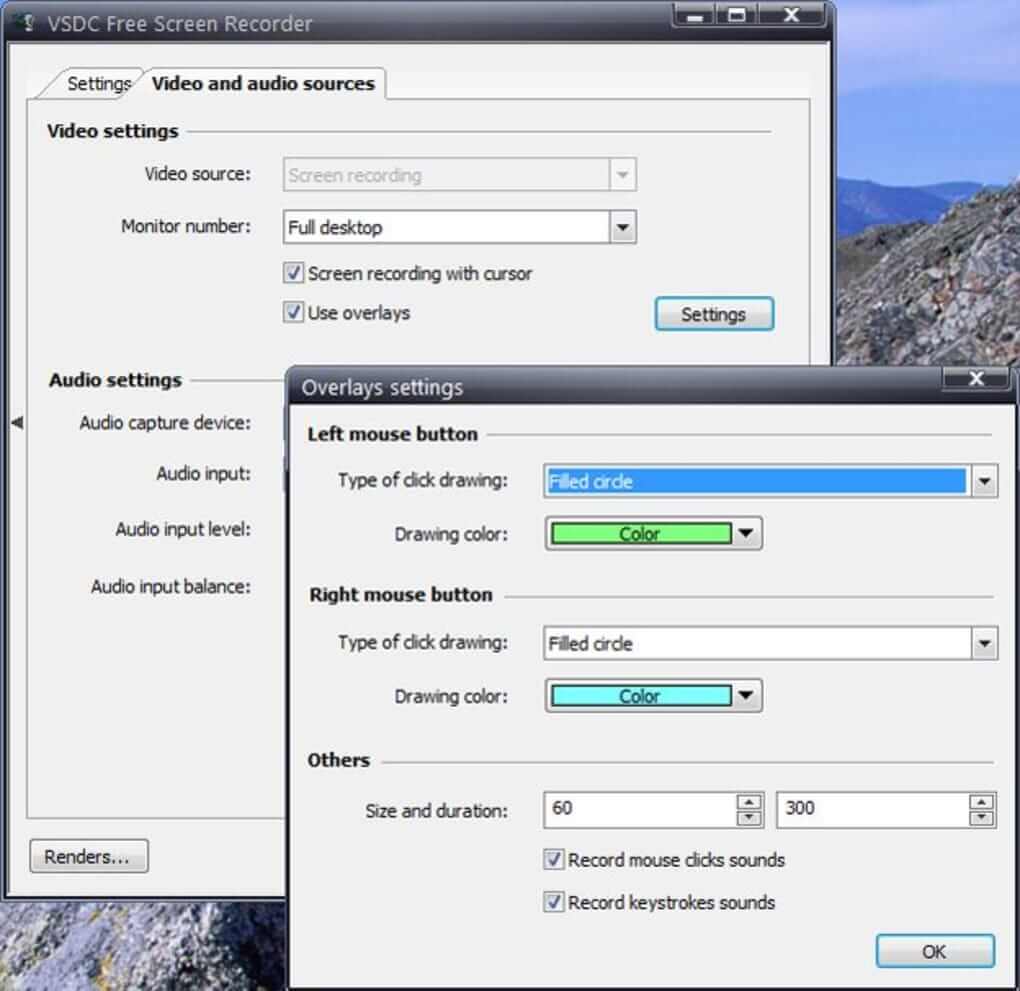Окно VSDC Free Screen Recorder с областью видеозахвата