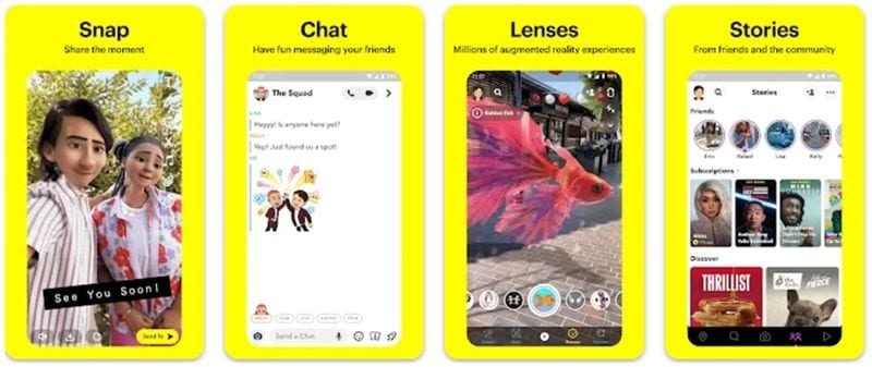 Экраны Snapchat с эффектами замены лица