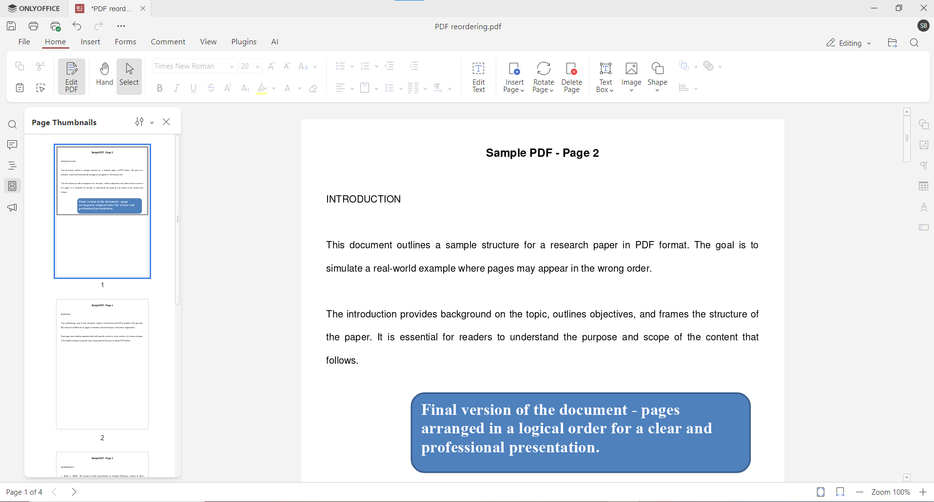 Перетаскивание страницы PDF в ONLYOFFICE