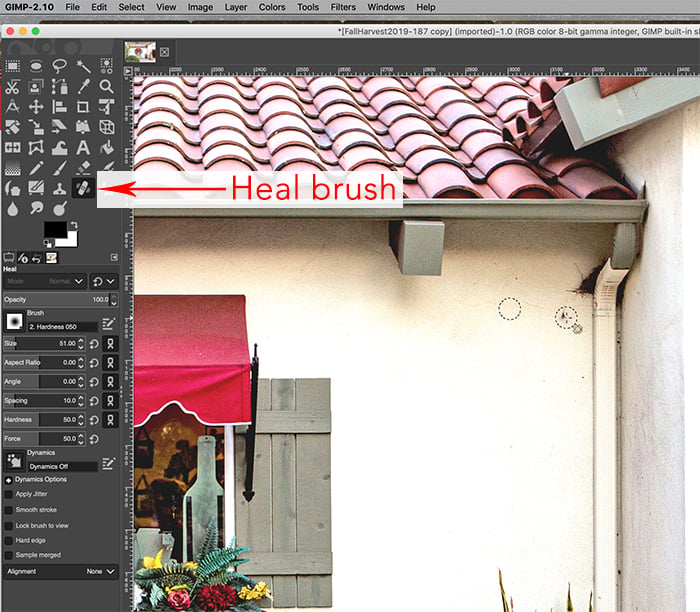 GIMP: Heal tool и параметры кисти