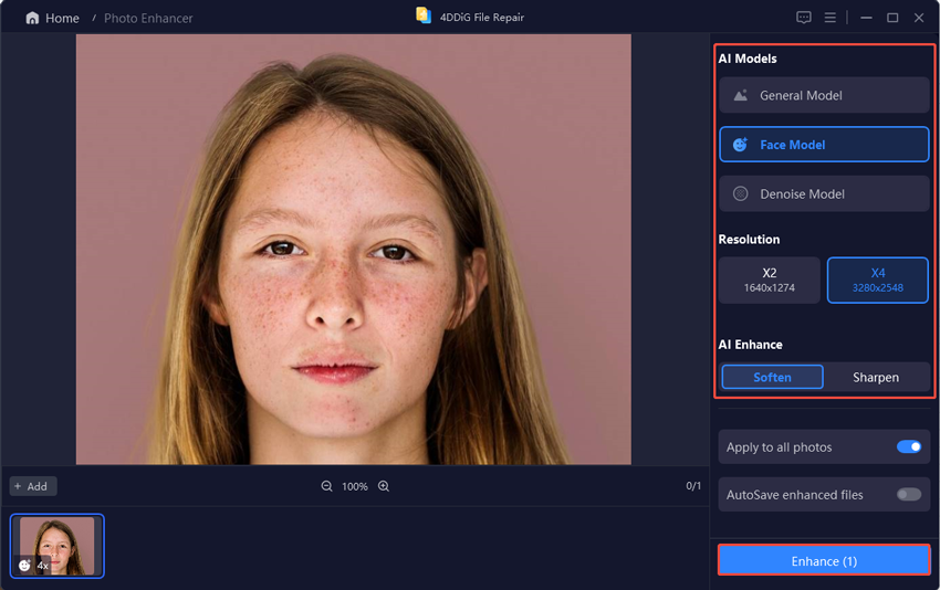 Интерфейс 4DDiG AI Photo Enhancer