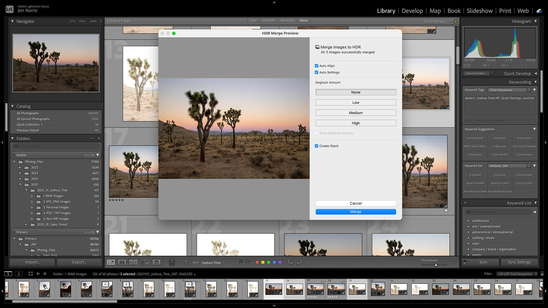 Окно HDR Merge Preview в Adobe Lightroom Classic