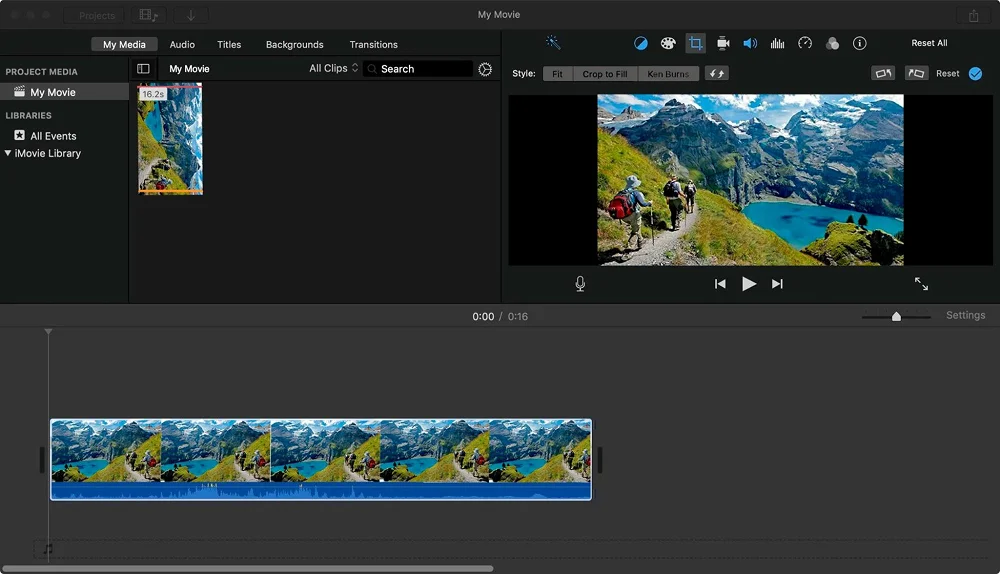 iMovie на Mac с кнопками Rotate Clockwise и Rotate Counterclockwise