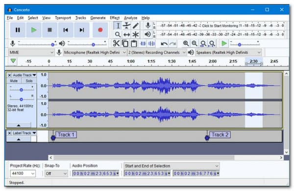 Инструменты обработки волновой формы в Audacity