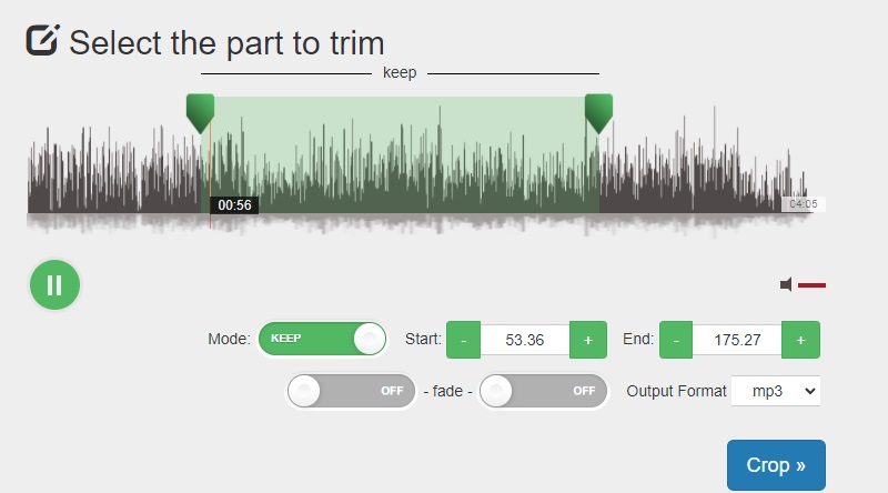 Интерфейс Audio Trimmer для обрезки аудио онлайн