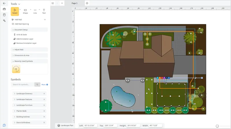 SmartDraw: ландшафтный план участка с библиотекой символов