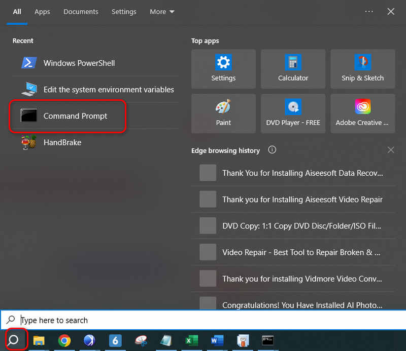 Открытие командной строки Windows для запуска FFmpeg
