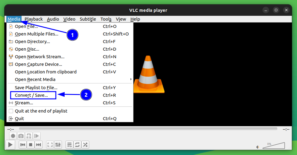 Команда Convert Save в VLC на Linux