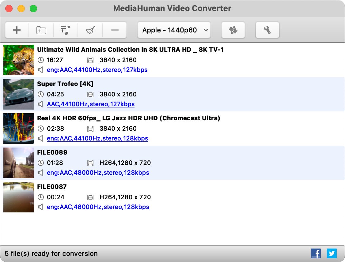 Интерфейс MediaHuman Video Converter в macOS с пакетной очередью