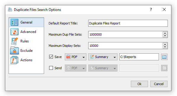 Вкладка General в Duplicate Files Search Options