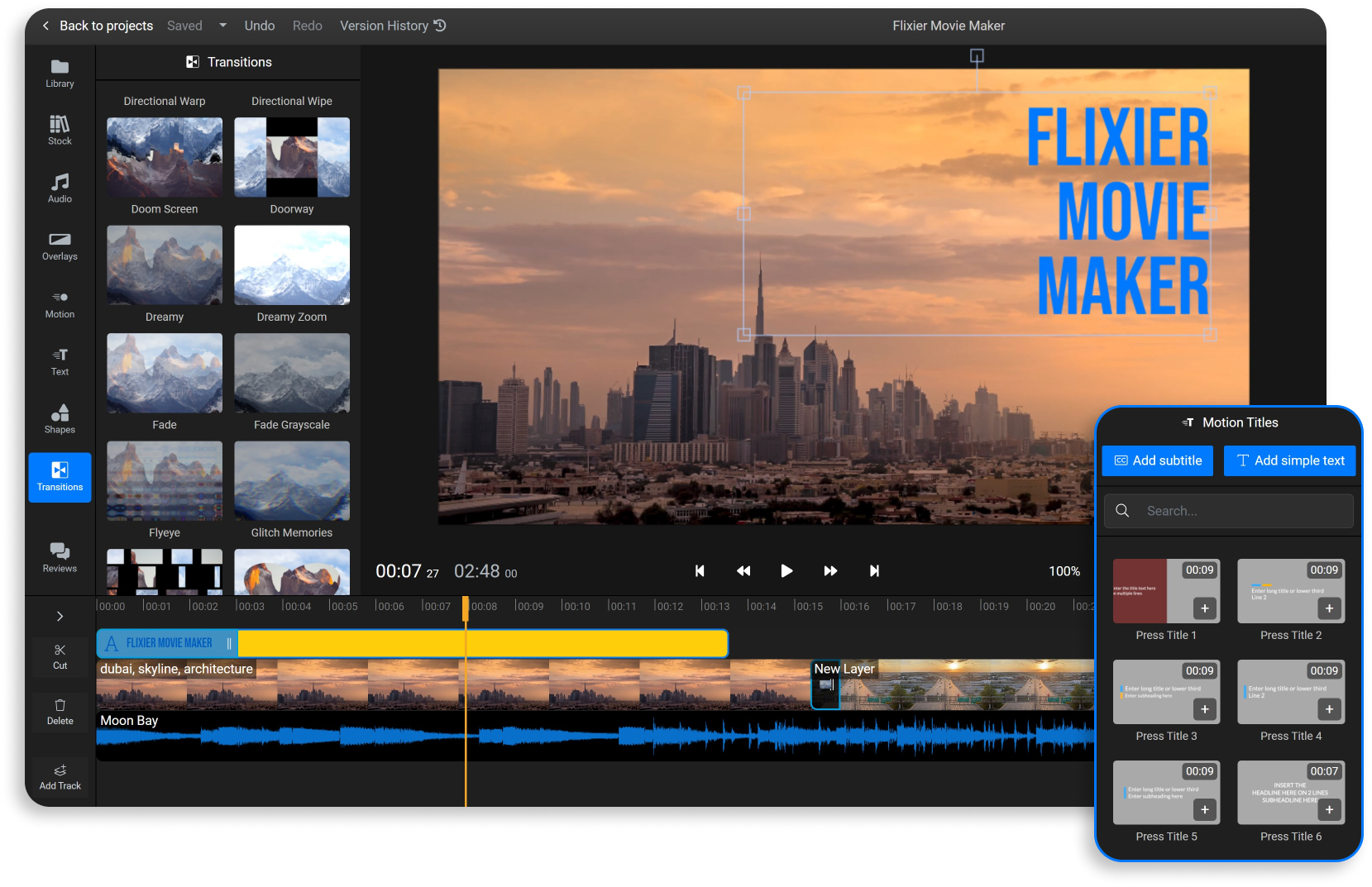 Интерфейс онлайн-видеоредактора Flixier