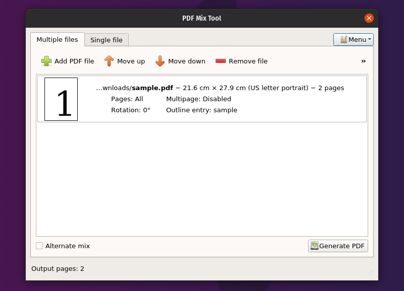 Интерфейс PDF Mix Tool для компоновки страниц PDF