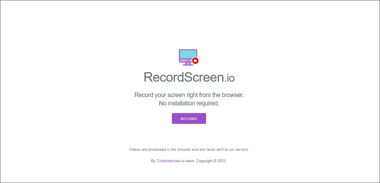 Стартовый экран RecordScreen.io