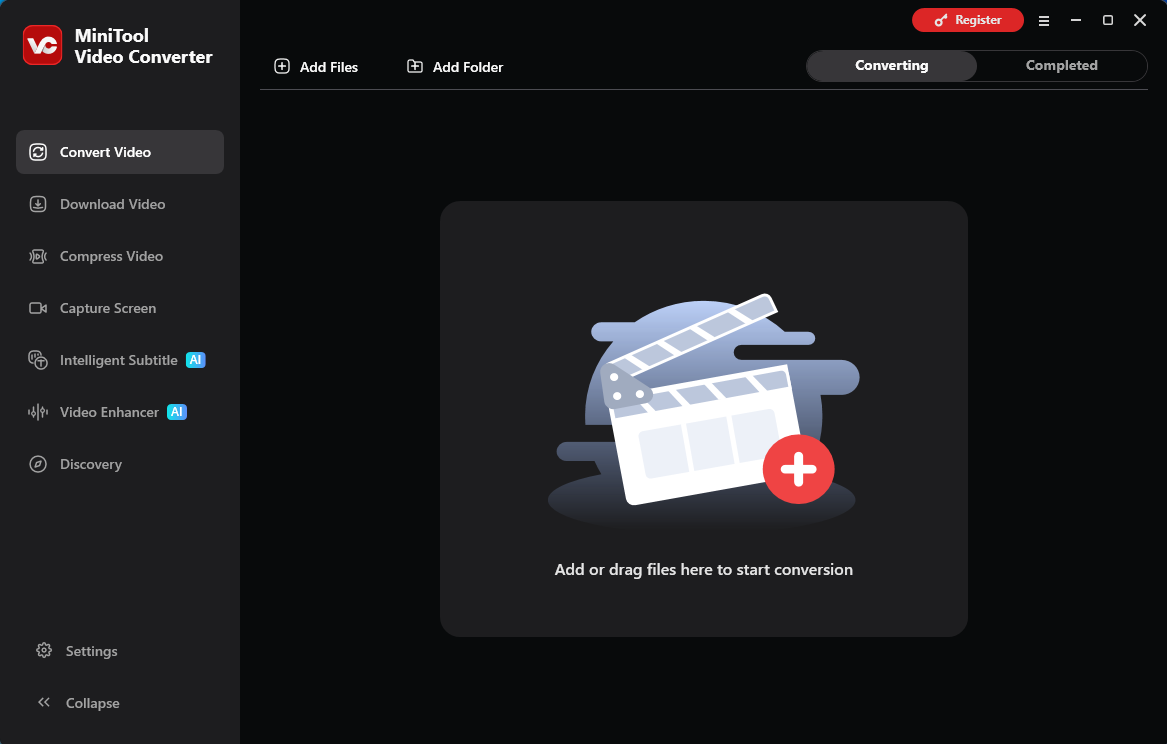 Интерфейс MiniTool Video Converter для добавления и конвертации DV