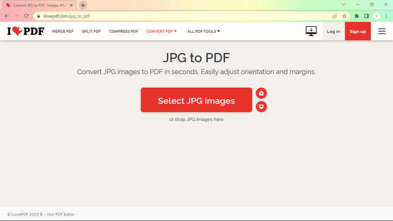 Экран JPG to PDF в iLovePDF