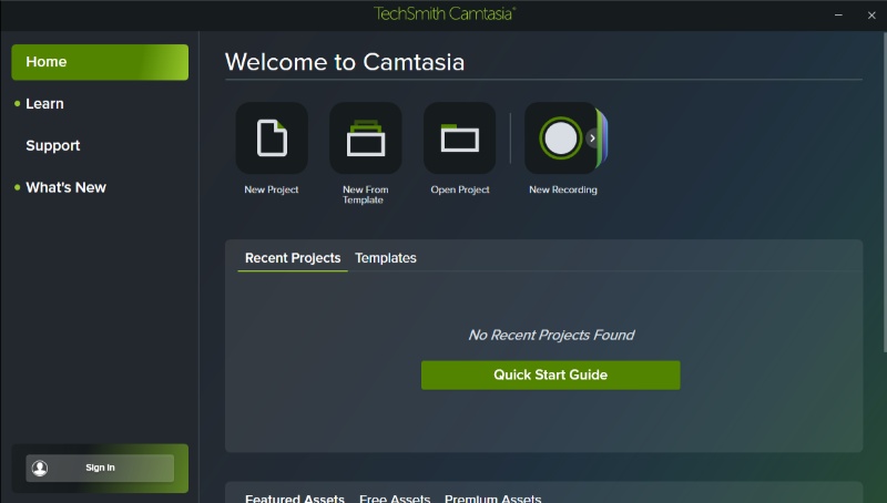 Интерфейс Camtasia, экран 1