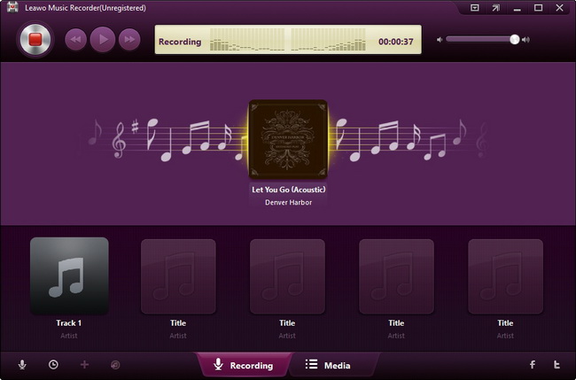 Окно активной записи в Leawo Music Recorder