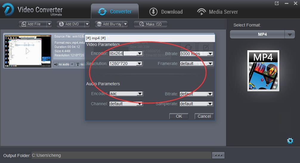 Окно Video Parameters и Audio Parameters в Dimo Video Converter Ultimate