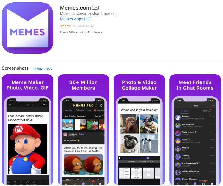 Интерфейс приложения Memes.com