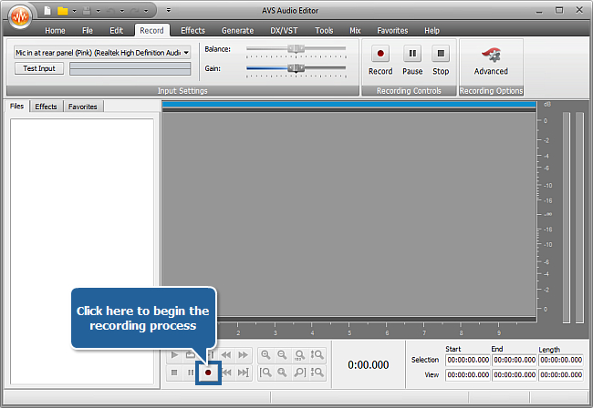 Параметры новой записи в AVS Audio Editor