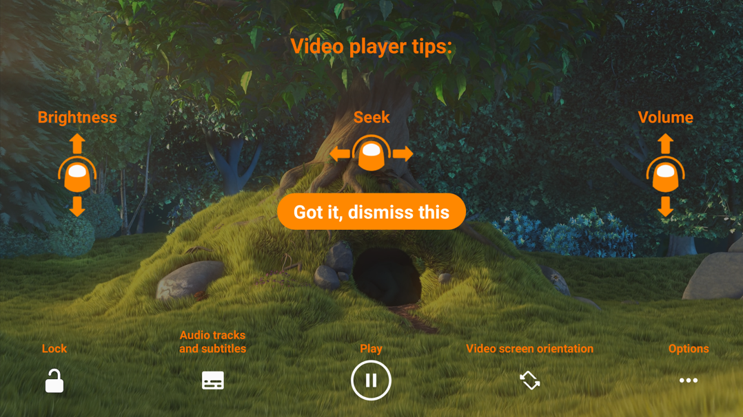 VLC for Android — подсказки управления видеоплеером