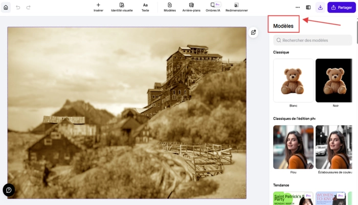 Интерфейс Photoroom с открытым разделом шаблонов