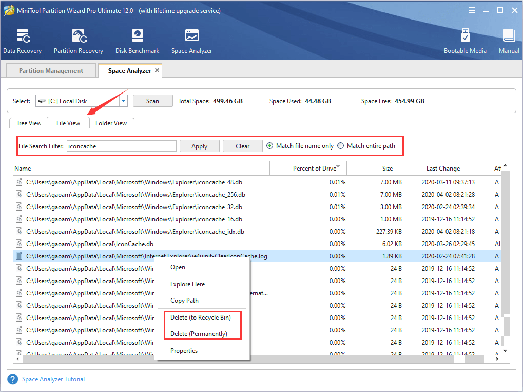 Результаты анализа занятого места в MiniTool Partition Wizard