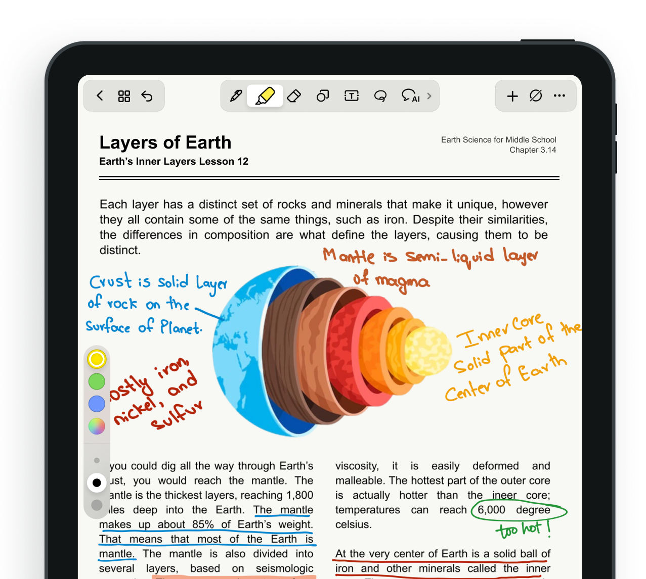Интерфейс Noteshelf с аннотациями PDF