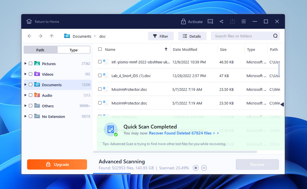 Интерфейс EaseUS Data Recovery Wizard
