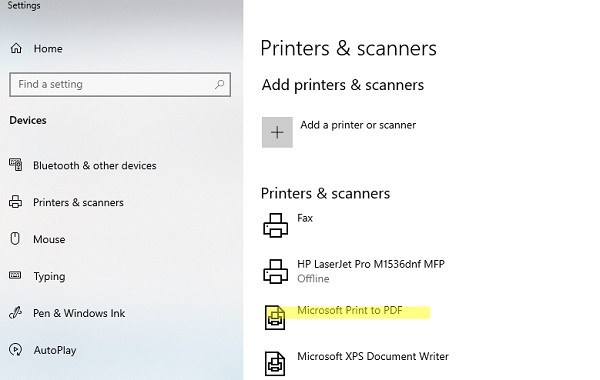 Виртуальный принтер Microsoft Print to PDF в Windows