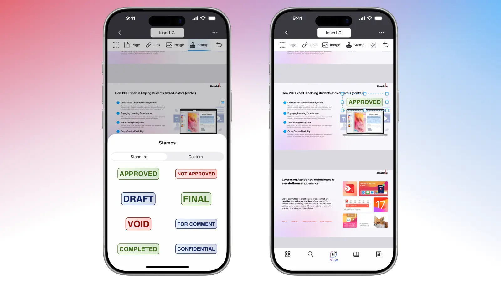 Инструмент Stamp в PDF Expert на iPhone