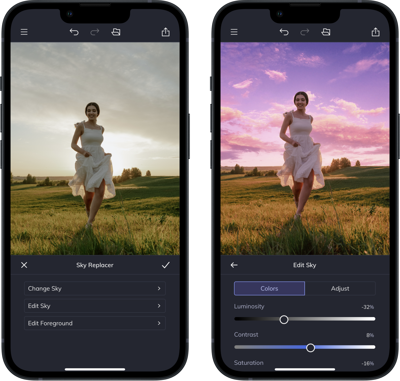 Интерфейс BeFunky Sky Replacer и параметры нового неба